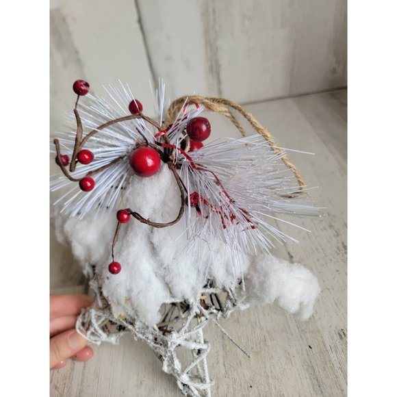 Snow frosted glitter cranberry star large ornament Xmas - Picture 9 of 10